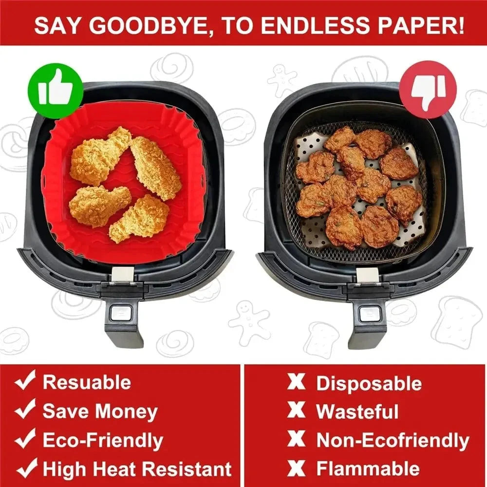 1PC Reusable Airfryer Pan Liner Accessories Silicone Air Fryers Oven Baking Tray Pizza Fried Chicken Airfryer Silicone Basket Econic Blanks
