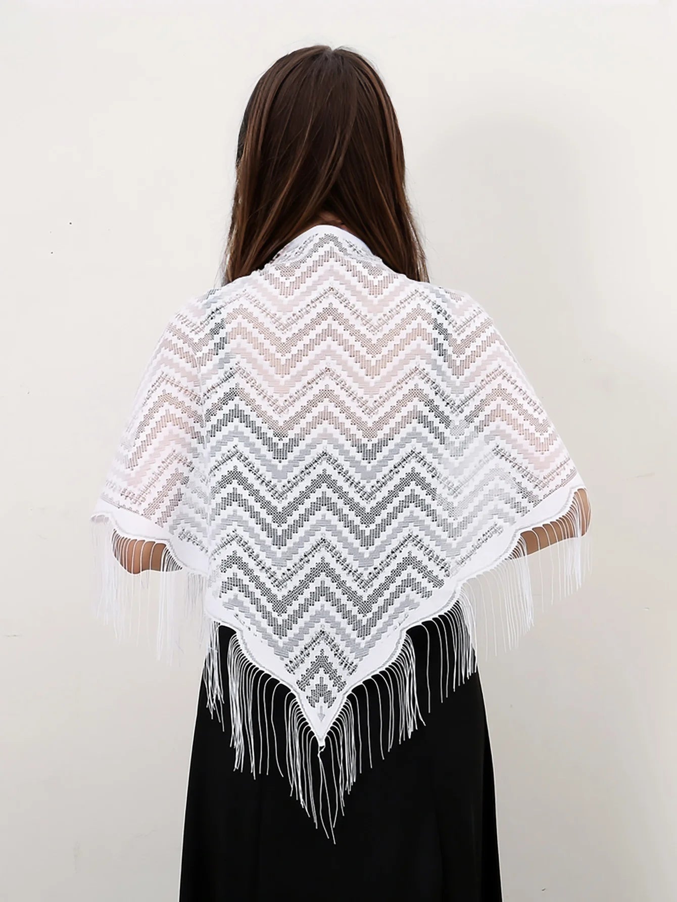 Fashion Lace Hollow Tassel Triangle Scarf Embrodiery Women Headscarf Female Spring Summer Shawls Scarves Long Veil Floral Scarf Quick Pick Grocers