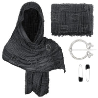 Medieval Vintage Hooded Shawl Scarf Cloak For Men Women Renaissance Halloween Tattered Layered Textured Frayed Cosplay Costume Quick Pick Grocers