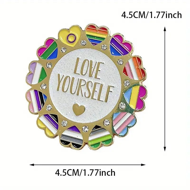 Love Heart Pride Pin "LOVE YOURSELF" Metal Brooch Encourage Love Enamel Badge Gift Quick Pick Grocers