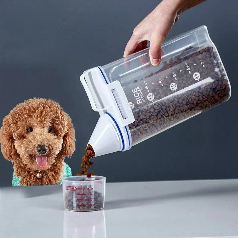 1.5kg/2kg Dog Cat Food Pail Plastic Storage Tank with Measuring Cup Container Moisture-proof Sealed Jar Pet Supplies Accessories Econic Blanks