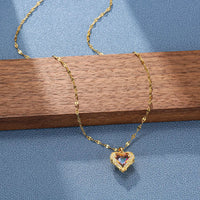 Top Luxury Colorful Crystal Ocean Heart Pendant Necklace For Women Trendy 316L Stainless Steel Jewelry Female Wedding Neck Chain Quick Pick Grocers