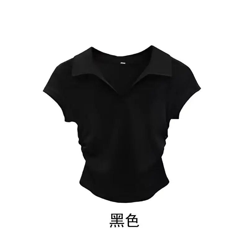Cotton Summer Sexy Women's T Shirt Skinny Slim Basic Solid Crop Top Short Sleeve Polo TShirtCasual Top Tee for Women Quick Pick Grocers