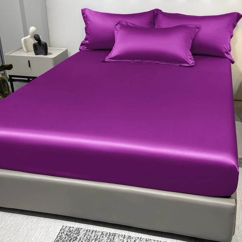 Modern Satin Fitted Sheet Ice Silk Bedspread Quick Pick Grocers