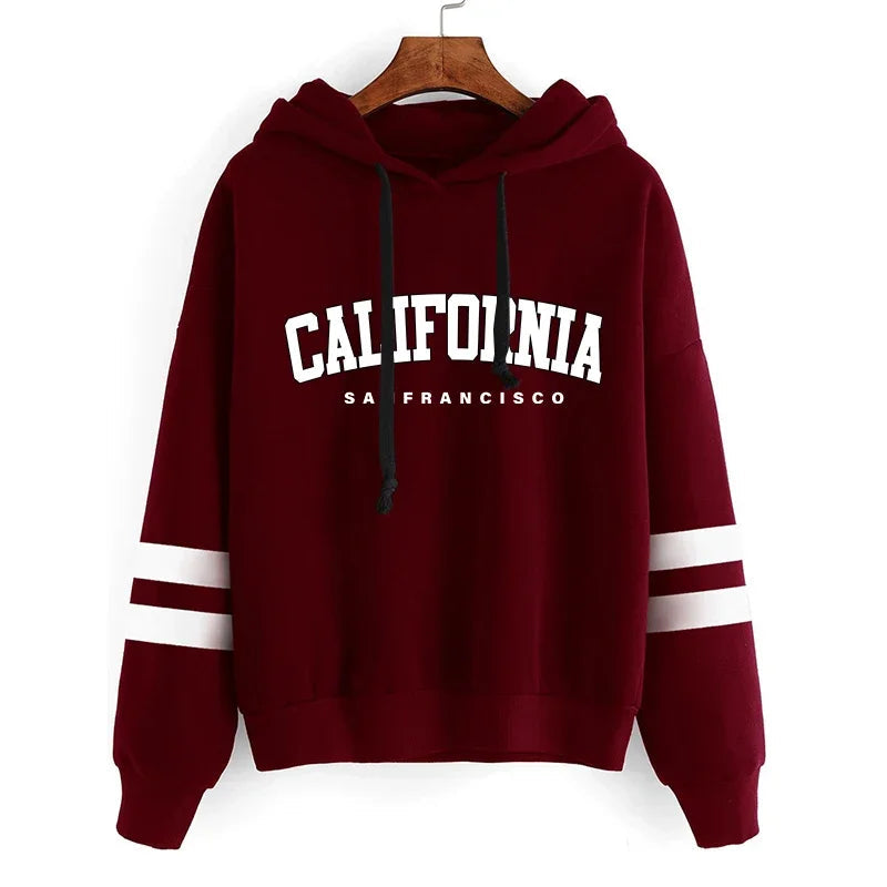 California Womens Tracksuit Casual Stripe Versatile Hooded Sweatshirt or Pants or Suit Simplicity Hot Sales Street Outfits S-3XL Quick Pick Grocers