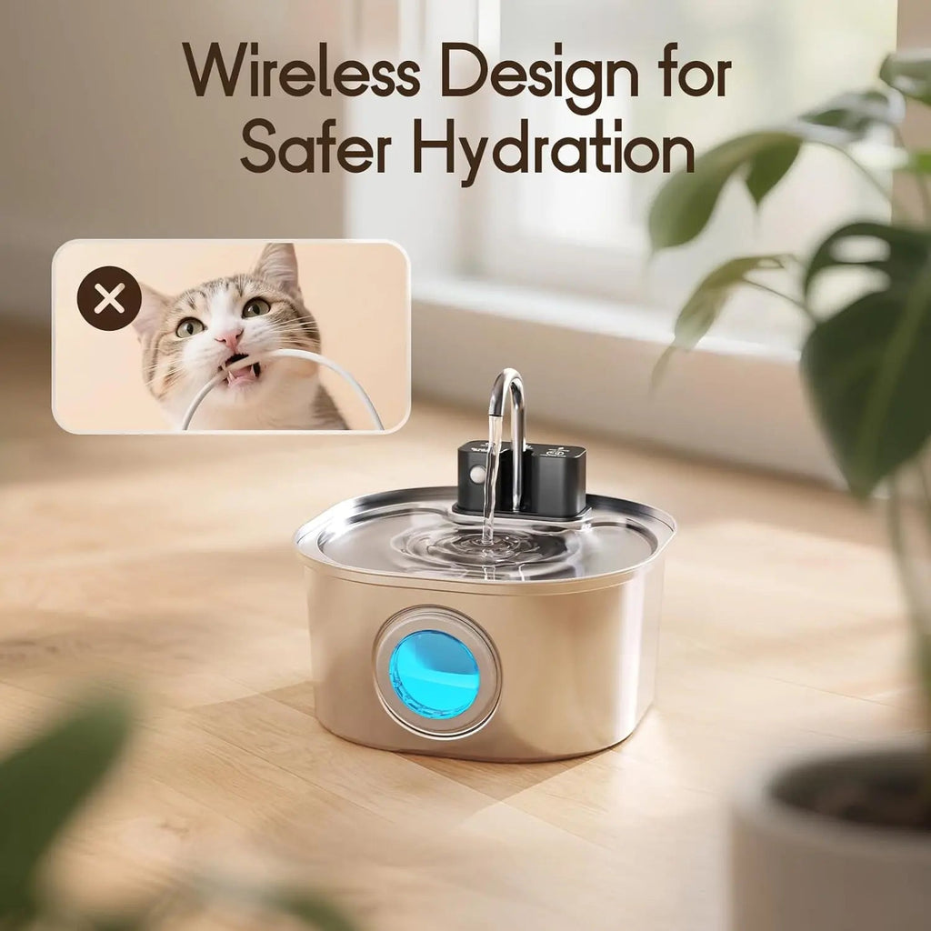 3L Stainless Steel Wireless Recharging Sensor Cat Water Fountain Auto Drinking Fountain For Cats Dog Drinker Pet Dispenser Bowl Quick Pick Grocers