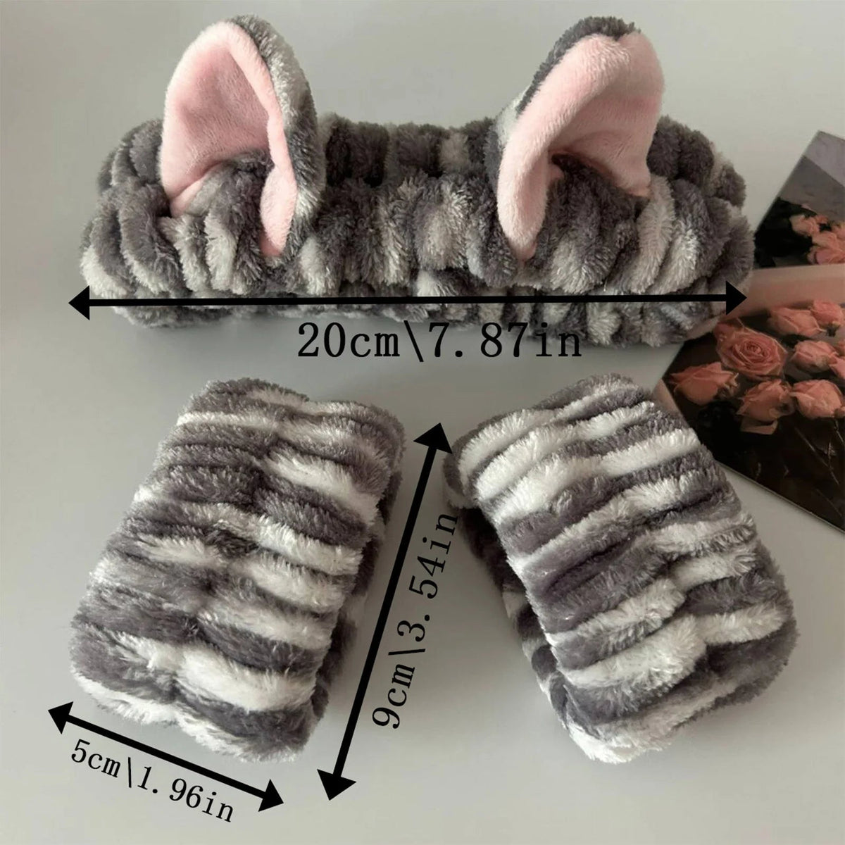3pcs Wash Face Headband Soft Comfortable Plush Headband Wrist Strap Set For Girls Cartoon Cat Ear Shaped Wash Up Headband Kit Econic Blanks