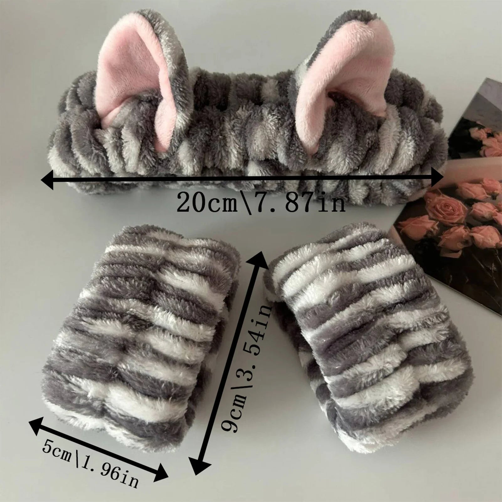 3pcs Wash Face Headband Soft Comfortable Plush Headband Wrist Strap Set For Girls Cartoon Cat Ear Shaped Wash Up Headband Kit Econic Blanks