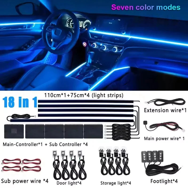 Universal 18-in-1 RGB Car Ambient Light – Interior Neon Strip Kit Econic Blanks