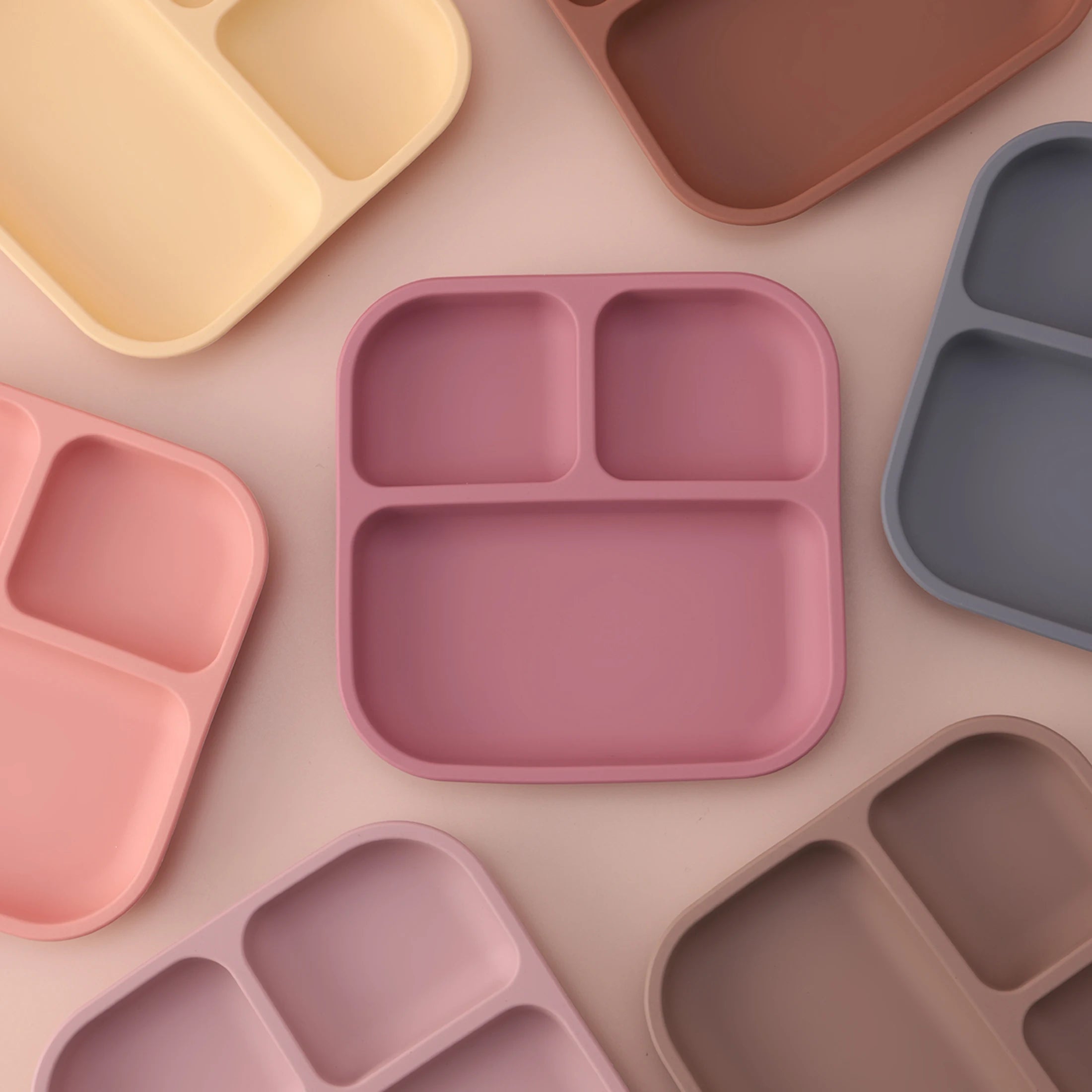 Color Kids 1PCS BPA Free Silicone Divided Square Plate Suction Baby Dish Leakproof Toddler Kids Meal Tray Easy Clean Tableware Purest Peak
