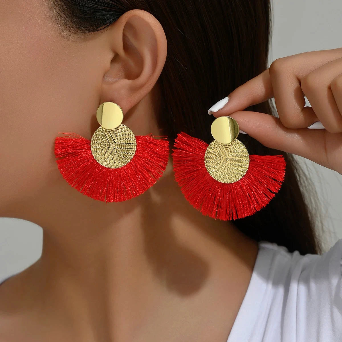 Fashion Bohemian Big Tassel Dangle White Fringe Female Earrings Drop Earrings for Women Statement Wedding Jewelry Econic Blanks
