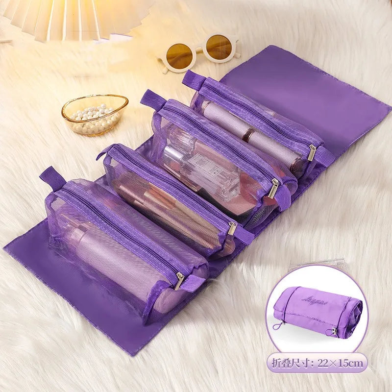 Detachable Cosmetic Bag Portable Large Capacity 4 in 1 Makeup Bags Portable Folding Travel Cosmetics Storage Toiletry Bag Quick Pick Grocers