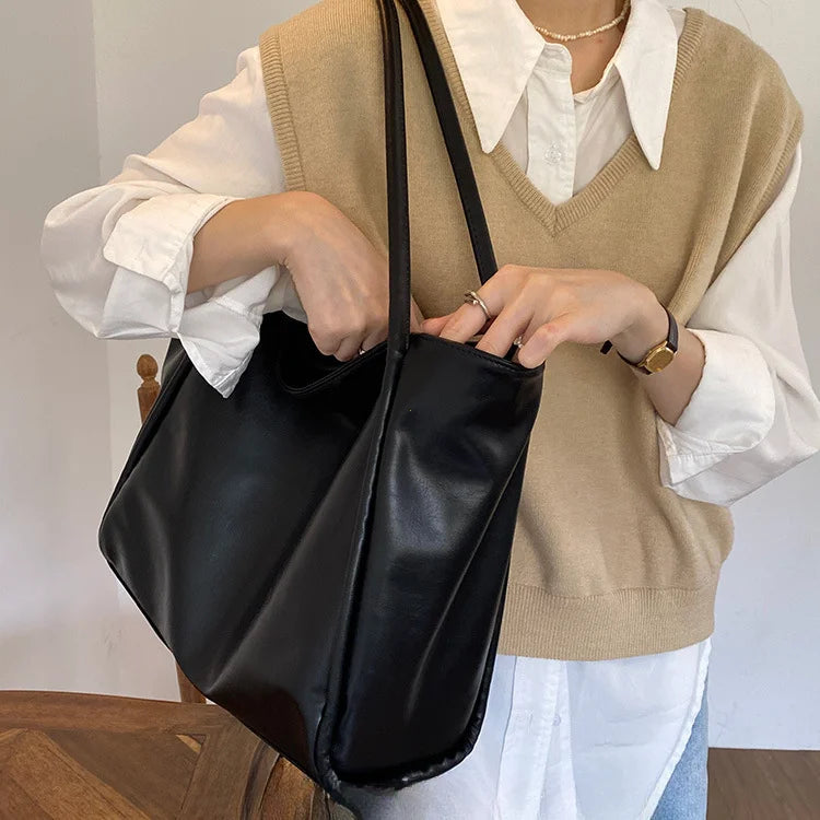 Portable Texture Tote Bag for Women, Shoulder Underarm Bag, Commuting Bag, Large Capacity, Niche Design, Autumn Winter Handbags Quick Pick Grocers