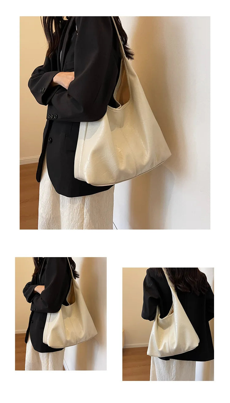 Autumn and Winter Vintage Women's Bag Large Capacity Suede Shoulder Bag Solid Color Simple Casual Commuter Bag Retro Handbags Quick Pick Grocers