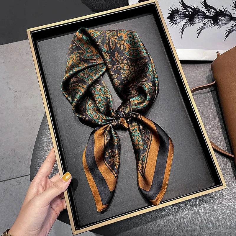 Fashion Luxury Brand 70cm Silk Square Scarf Women Satin Neck Tie Female Hair Bandana Headkerchief Shawl Wrap Hijab Echarpe Quick Pick Grocers