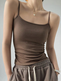 Women's Summer Basic Sleeveless Tank Top Spaghetti Strap Slim Fit Stretch Knitted Solid Color Camisole Quick Pick Grocers