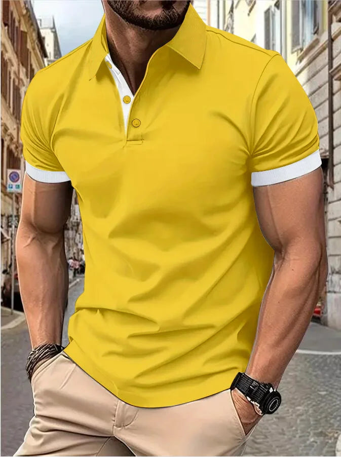 Men's short sleeve color matching fashion with men's lapel short sleeve Quick Pick Grocers