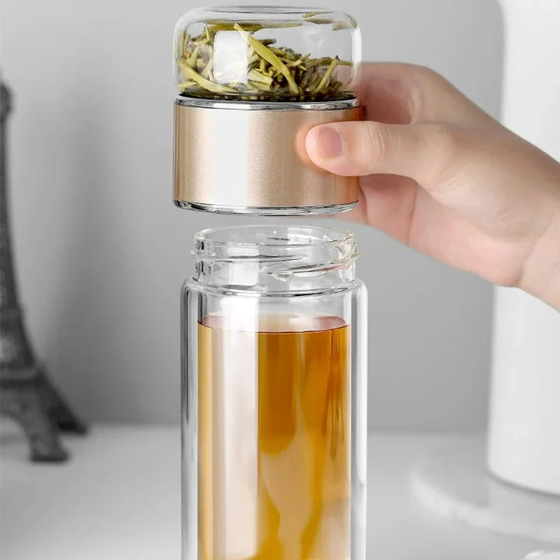 420ML Tea Water Bottle High Borosilicate Glass Double Layer Tea Water Cup Infuser Tumbler Drinkware Water Bottle With Tea Filter Econic Blanks
