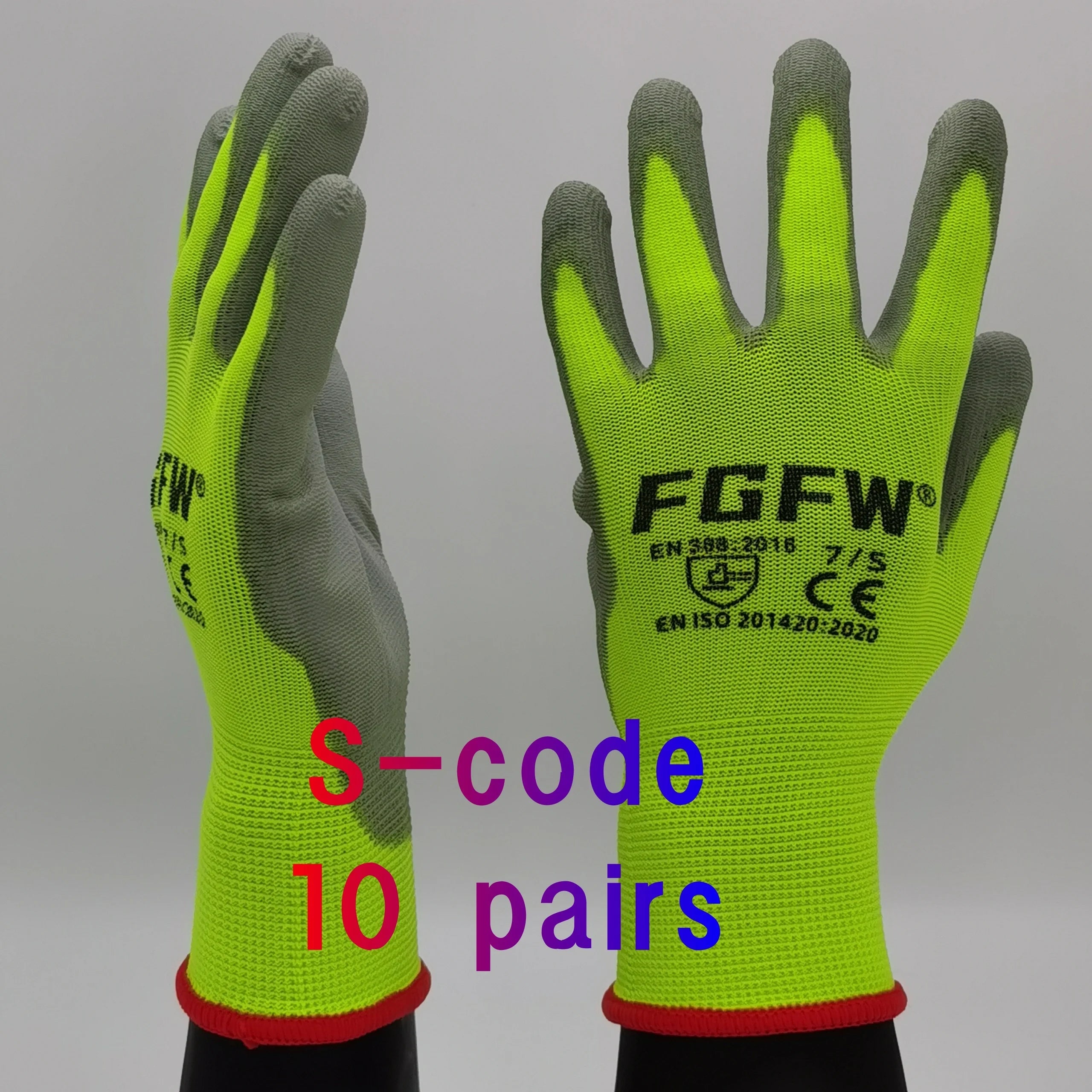 10 Pairs PU Coated Work Gloves - Lightweight, Durable Safety Gloves EN 388/ISO20471 Certified, Sizes S/M/L/XL Quick Pick Grocers