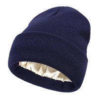 Unisex Satin Lined Beanie Hat For Women Winter Silk Lining Slouchy Warm Cuffed Skullies 2Layer Hair Cover Sleep Cap Quick Pick Grocers