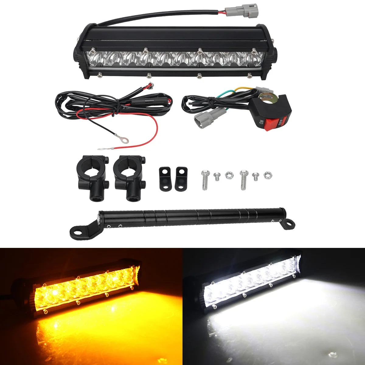 Motorcycle Headlight Light Handlebar LED Light Bar Set 60W LED With switch Kit Fits Most 7/8” Handlebars White Yellow Flicker