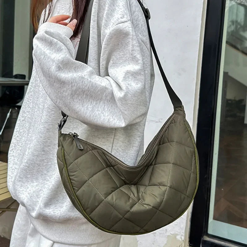 Waist Half Moon Belt Bag Solid Color Crossbody Bag Large Capacity Shoulder Bags Portable Nylon Plaid Travel Bags for Commuting Quick Pick Grocers