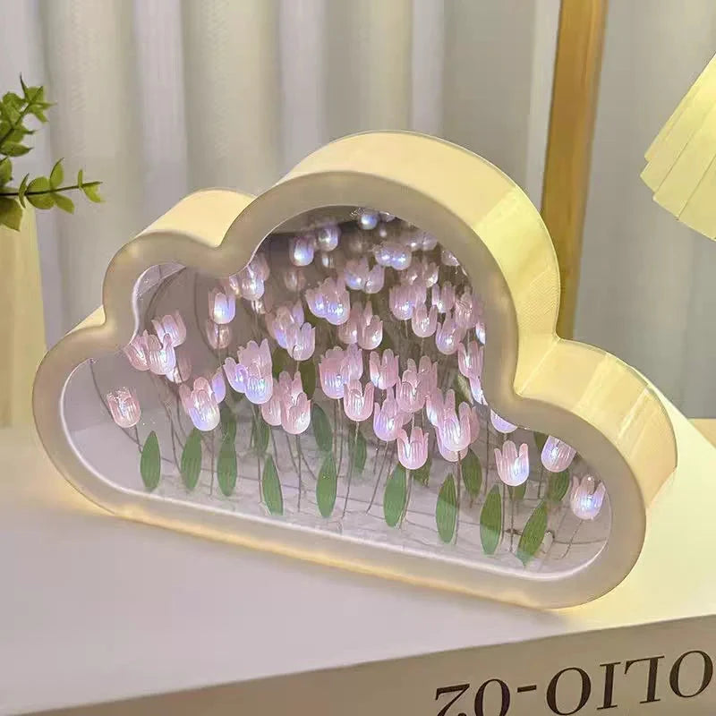Tulip Cloud Sea of Flowers Handmade Night Light Creative Light Atmosphere Light Transparent Qixi Lovers Gift Desktop Decoration Econic Blanks