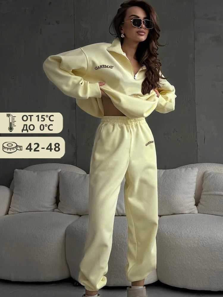 Spring Red Women's Tracksuit with Zipper Cotton Oversize Classic Two Piece Set Women Casual  Yellow Trouser Suits for Women 2026 Quick Pick Grocers