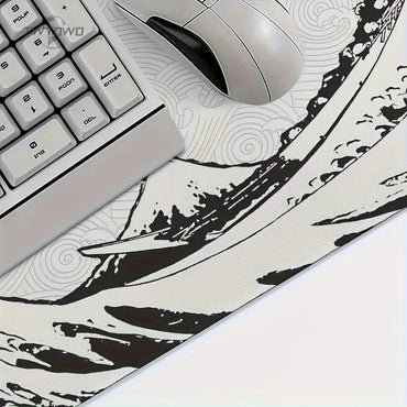 Black White Wave Art XXL Desk Mat | Soft Aesthetic Rubber Base Gaming Mouse Pad for PC Laptop Office Setup Quick Pick Grocers