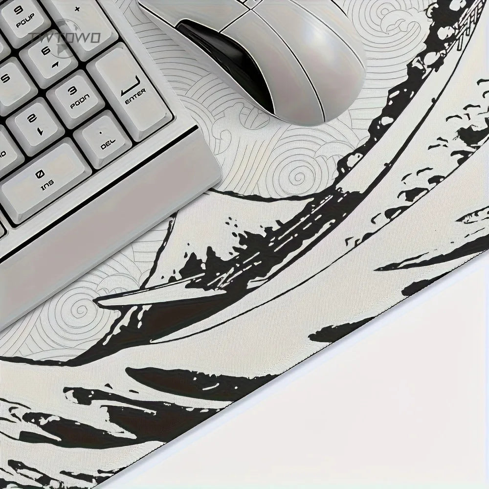 Black White Wave Art XXL Desk Mat | Soft Aesthetic Rubber Base Gaming Mouse Pad for PC Laptop Office Setup Quick Pick Grocers