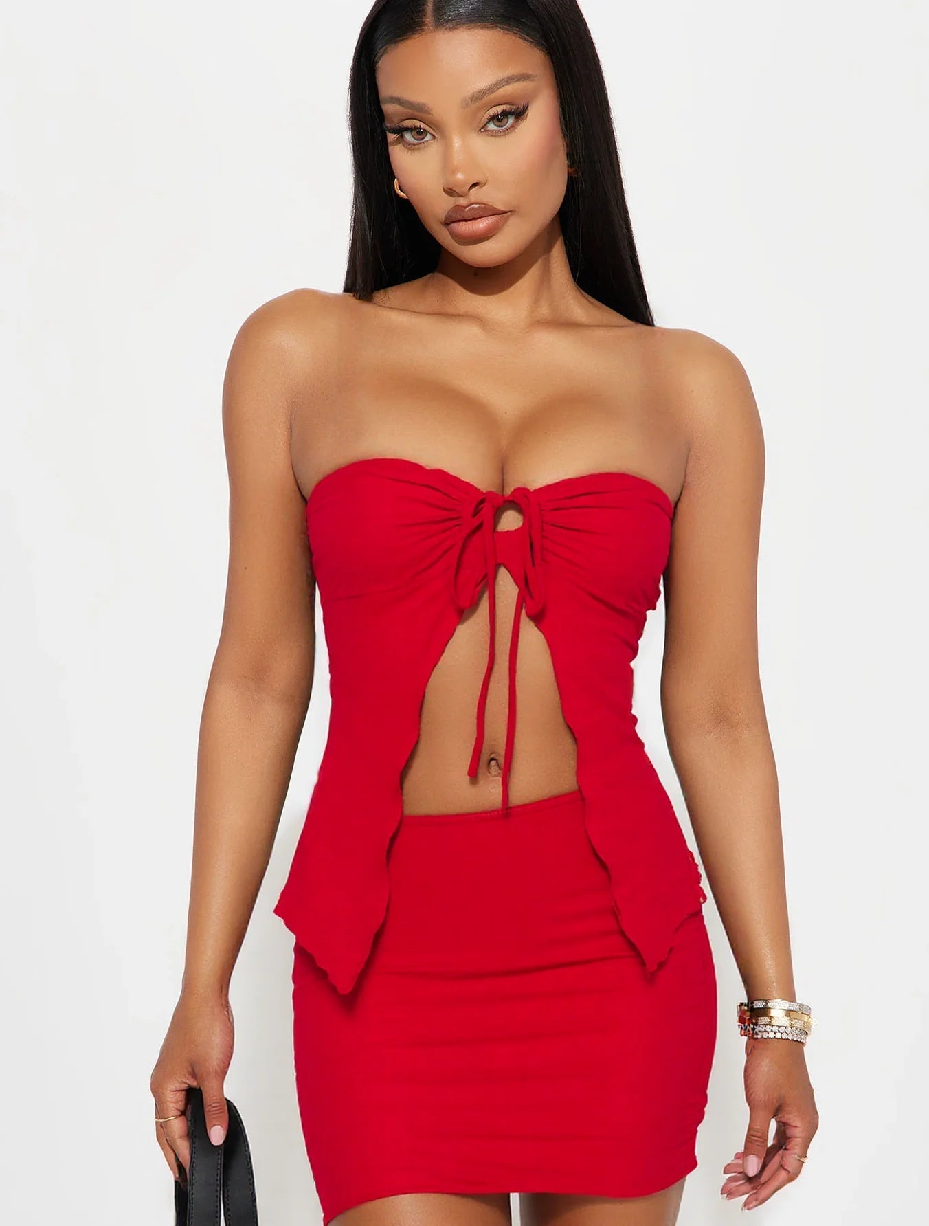 Women's Solid Color Tube Top & Skirt Two-piece Set, Fashion Casual Sleeveless Top &Bodycon Skirt for Daily Outdoor Wear, LadiesC Quick Pick Grocers