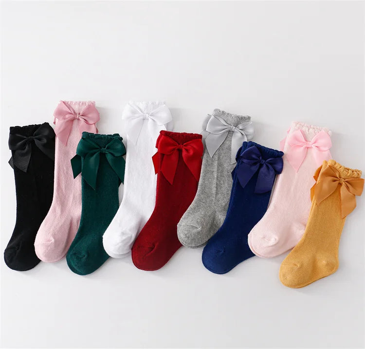 Lawadka Cotton Baby Girls Socks With Bows Knee High Children Princess Socks For Girls Toddler Kids Long Sock Autumn 0-7Years Old Quick Pick Grocers
