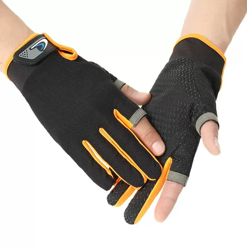 Summer Men Fishing Gloves Women Two Finger Cut Male Touchscreen Angling Anti-Slip Sun-Proof Breathable Cycling Fitness Gloves Quick Pick Grocers
