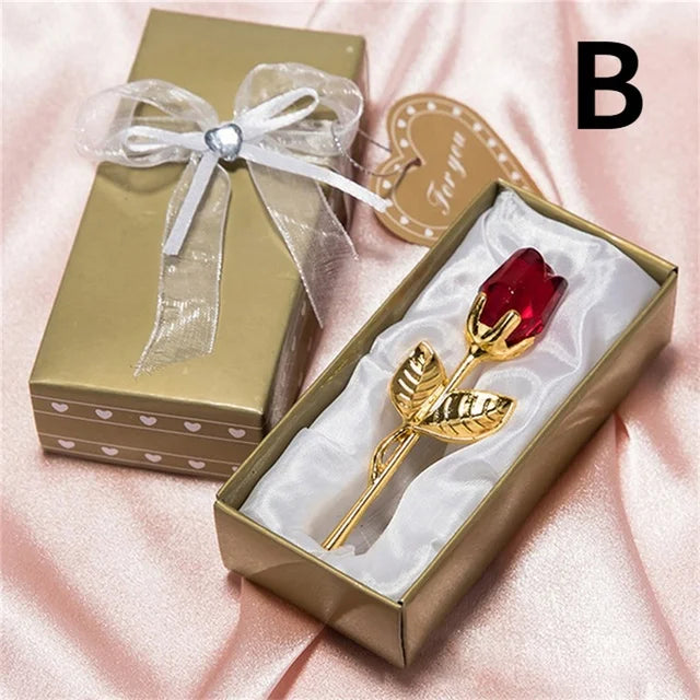 6 Colors Crystal Glass Rose Flower Figurines Craft Valentine's Day Favors X'mas Lovers' Gift Souvenir Home Wedding Decoration Econic Blanks