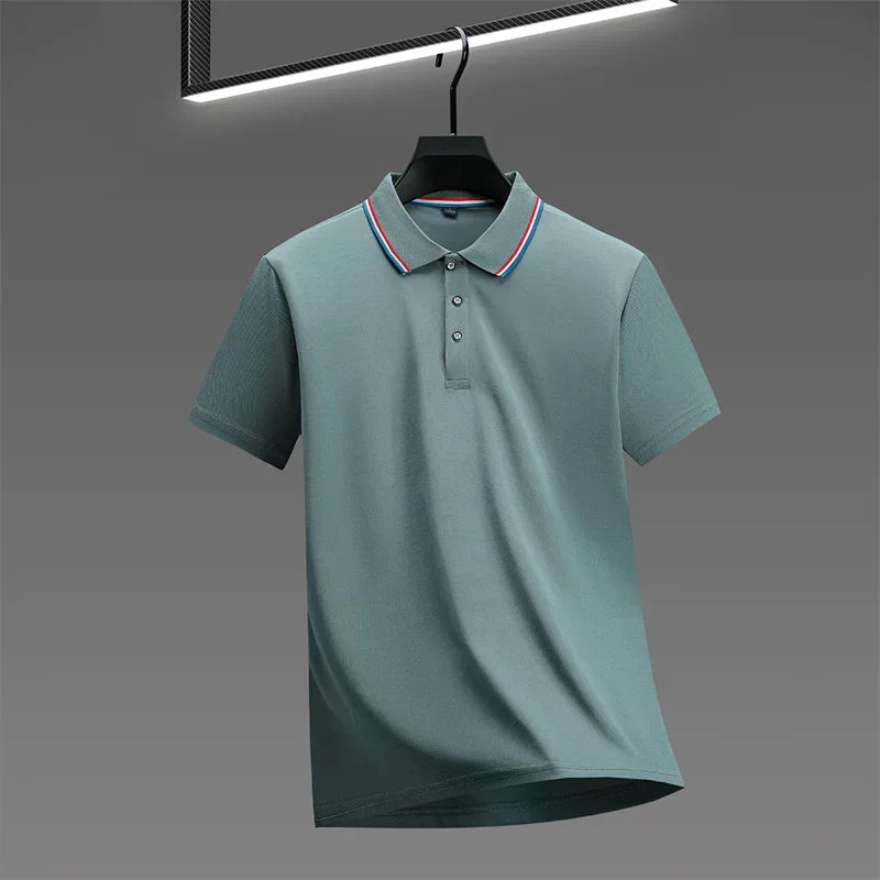 2025 New Men's Casual Solid Color Short Sleeved Polo Shirt Summer Fashionable and Comfortable Versatile Top Quick Pick Grocers