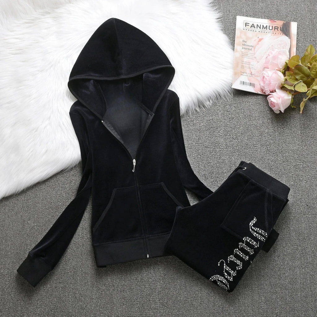 Winter Velvet Tracksuit for Women: Heavy Duty Fleece Lined Hoodie and Pants Set | Solid Color Warm Jogger Outfit Quick Pick Grocers