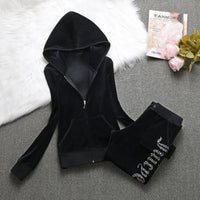 Winter Velvet Tracksuit for Women: Heavy Duty Fleece Lined Hoodie and Pants Set | Solid Color Warm Jogger Outfit Quick Pick Grocers