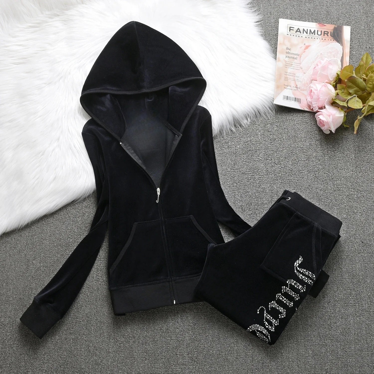 Winter Velvet Tracksuit for Women: Heavy Duty Fleece Lined Hoodie and Pants Set | Solid Color Warm Jogger Outfit Quick Pick Grocers