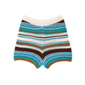 Women Patchwork Striped Hollow Out Crochet Knitted Crop Sweater Shorts Set Short Sleeve Polo Collar Sweater Knit Shorts Suit Y2K Quick Pick Grocers