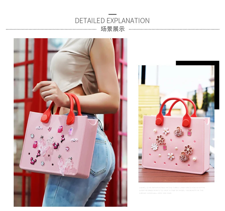 EVA Large Leather Shoulder Bag Handbag Tote Bag Storage for Women Casual Waterproof Beach Bag Hole Fit Charm Fashion Storage Bag Quick Pick Grocers