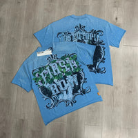 Streetwear Vintage Washed Diamond Cropped Tee for Men Crew Neck Short Sleeve Loose Cotton Rhineston Tshirts Oversized Quick Pick Grocers