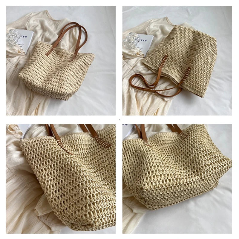Hand-woven Women's Shoulder Handbag Bohemian 2025 Summer Fashion Straw Beach Tote Bag Travel Shopper Weaving Shopping Bags Quick Pick Grocers