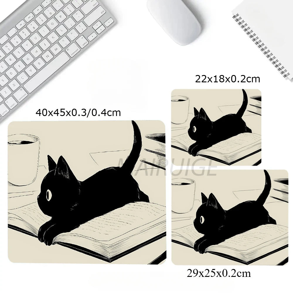 Black Cat Illustration Mouse Pad Small Office Table Mats Computer Accessories Washable Non-slip Rubber with Precision Lock Edge Quick Pick Grocers