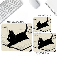 Black Cat Illustration Mouse Pad Small Office Table Mats Computer Accessories Washable Non-slip Rubber with Precision Lock Edge Quick Pick Grocers