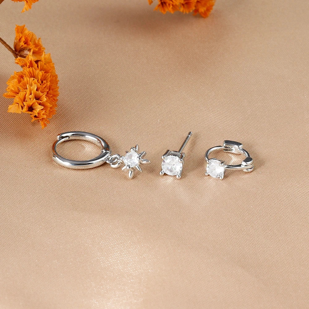 3 Piece Fashion Stainless Steel Round Star Drop Earrings Set for Women 18K Gold Plated Dangle Earring Punk Unisex Rock  Jewelry Econic Blanks