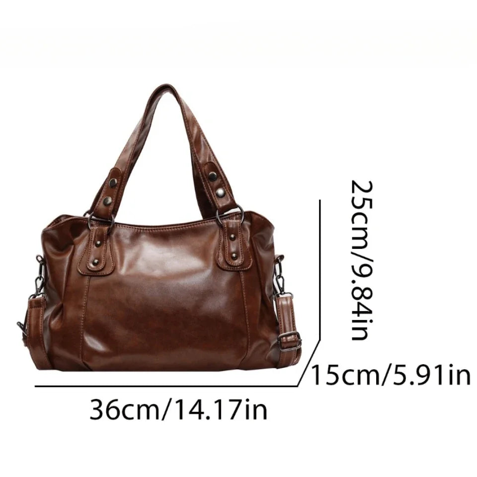 Retro Brand Roomy Shoulder Bag Female Luxury Solid Color Classic Crossbody Bag Large Capacity Style Soft PU Leather Tote Bag Quick Pick Grocers