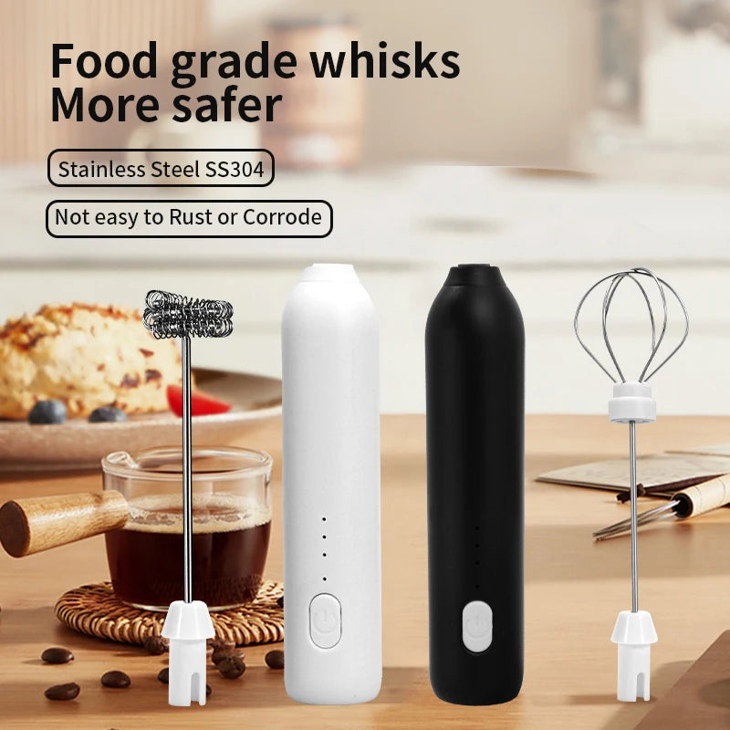 HOT  Electric Milk Frother + Egg Beater Wireless Type-C Charging 3 Speeds Mini Handheld Foam Maker Coffee Whisk Cooking Tools Quick Pick Grocers
