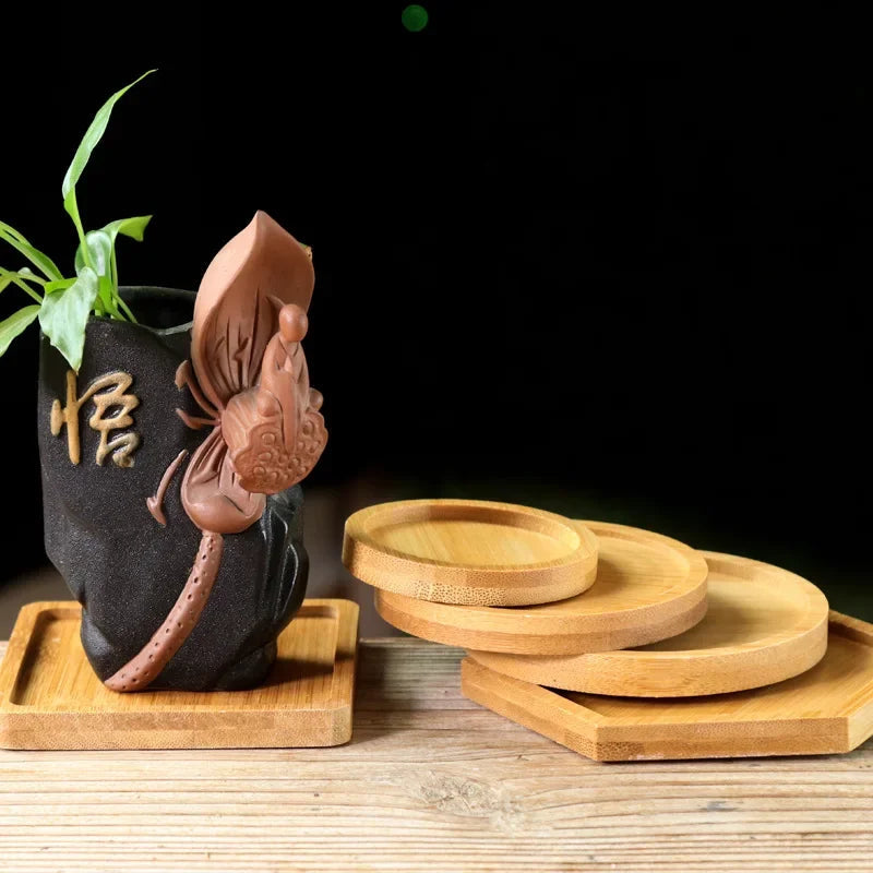 Multi Bamboo Tray Wood Saucer Flower Pot Tray Cup Pad Coaster Plate Kitchen Decorative Plate Creative Coaster Coffee Cup Mat Quick Pick Grocers