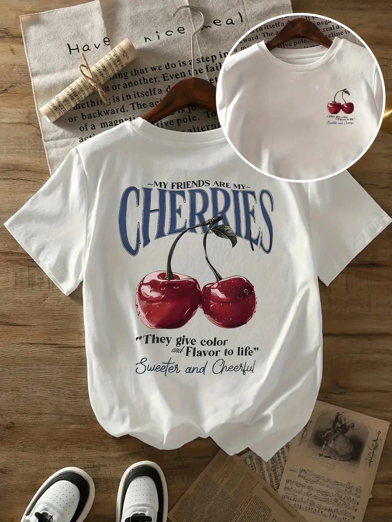 Summer Sweeter Cherries Prints T-Shirts Womens Cotton Oversized T Shirts Basic O-Neck Short Sleeve Tops Casual Woman Clothes Quick Pick Grocers