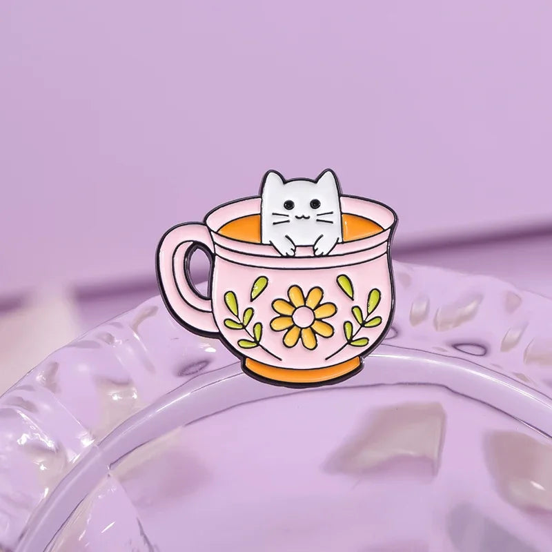 Creative Coffee Cup Animal Collection Enamel Pins Ghost Duck Capybara Frog Brooch Lapel Badge Cute Halloween Jewelry Kid Gift  ﻿ Quick Pick Grocers